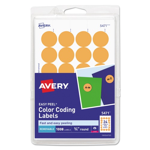 Labels | Avery 05471 0.75 in. Diameter Printable Self-Adhesive Removable Color-Coding Labels - Neon Orange (24/Sheet, 42 Sheets/Pack) image number 0