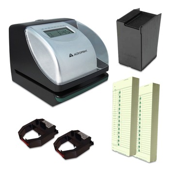 CLOCKS | Acroprint 01-0182-200 ES700 Digital Display Time Clock and Document Stamp Bundle - Black/Silver