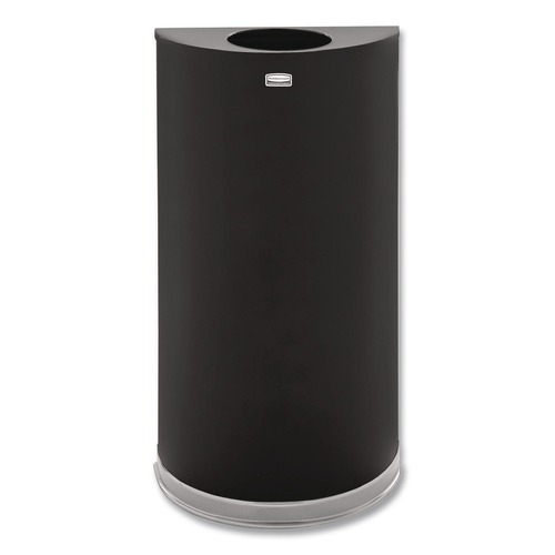 Trash & Waste Bins | Rubbermaid Commercial FGSO1220PLBK 12 gal. European and Metallic Series Open Top Half-Round Steel Receptacle - Black/Chrome image number 0