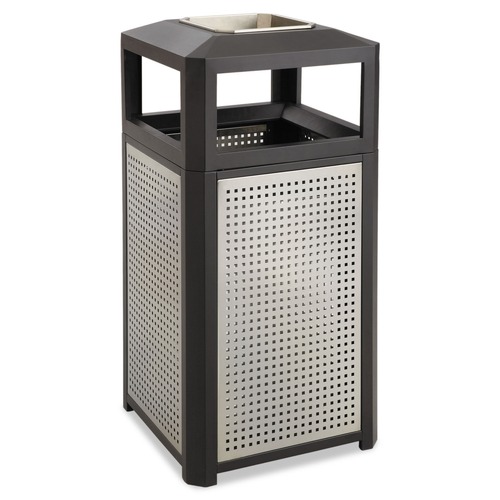 Trash Cans | Safco 9935BL 38 gal. Evos Series Steel Waste Container - Black image number 0