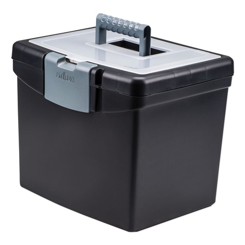Desktop Organizers | Storex 61504U01C 13.25 in. x 10.88 in. x 11 in. Letter Files Portable File Box With Large Organizer Lid - Black image number 0