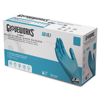 Ammex GPNHD66100 8 mil Blue Powder-Free Nitrile Exam Gloves - Large, Blue (500/Carton)