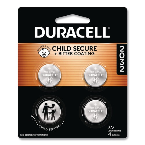 Batteries | Duracell DL2032B4PK 2032 Lithium Coin Batteries with Bitterant (4/Pack) image number 0
