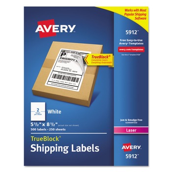 Avery 05912 5.5 in. x 8.5 in. Shipping Labels with TrueBlock Technology - White (2/Sheet, 250 Sheets/Box)