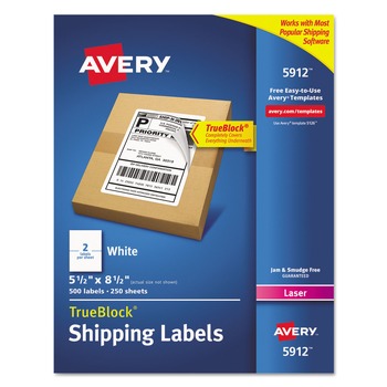 Avery 05912 5.5 in. x 8.5 in. Shipping Labels with TrueBlock Technology for Laser Printers - White (2/Sheet, 250 Sheets/Box)