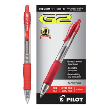 Pilot 31279 G2 Premium Extra-Fine 0.38 mm Retractable Gel Pen - Red Ink/Smoke/Red Barrel (1-Dozen)