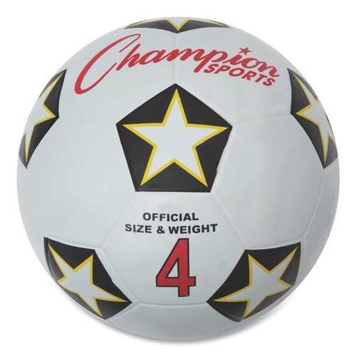 Breakroom Supplies | Champion Sports SRB4 No. 4 Rubber Sports Ball for Soccer - White/Black image number 0