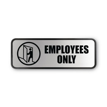 Cosco 098206 9 in. x 3 in. Employees Only Brushed Metal Office Sign - Silver