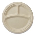 Bowls and Plates | World Centric PLSC9TLFS 9 in. Diameter 3-Compartment Paper Fiber Plates - Natural (1000/Carton) image number 0