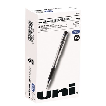 uni-ball 65801 207 Impact 1 mm Stick Gel Pen - Blue Ink/Silver/Black/Blue Barrel/Bold (1-Dozen)