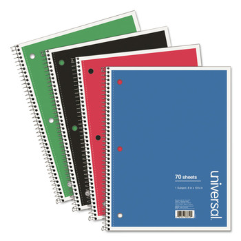 Universal UNV66624 10.5 in. x 8 in. 1-Subject Wide/Legal Rule Wirebound Notebook - Assorted Cover Colors (4/Pack)