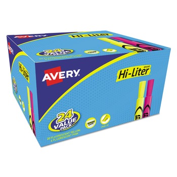 Avery 98189 Chisel Tip Desk-Style HI-LITER Highlighter Value Pack - Assorted Ink/Barrel Colors (24/Pack)