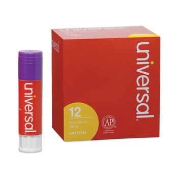 ADHESIVES AND GLUES | Universal UNV74748 0.28 oz. Glue Sticks - Purple, Clear Dry (12-Piece/Pack)