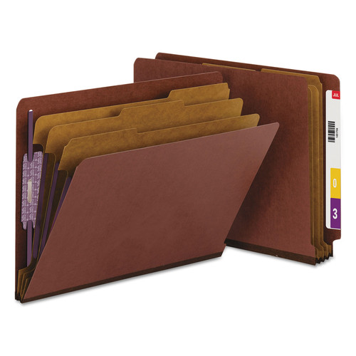 File Folders | Smead 26865 8 SafeSHIELD Fasteners 3 in. Expansion 3 Dividers Letter Size End Tab Pressboard Classification Folders - Red (10/Box) image number 0