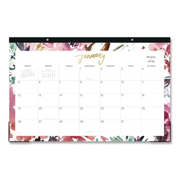 Blue Sky 149057 17 in. x 11 in. 12-Month (Jan to Dec): 2026 Kelly Ventura Magenta Bloom Desk Pad Calendar - Floral Artwork, White/Multicolor Sheets