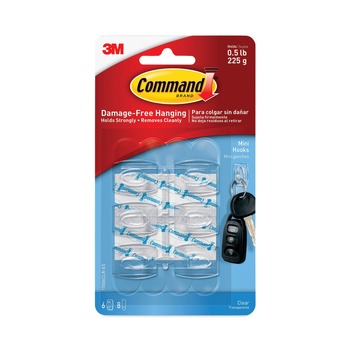 Command 17006CLR-ES Mini Hooks And Strips - Clear (6 Hooks And 8 Strips/Pack)