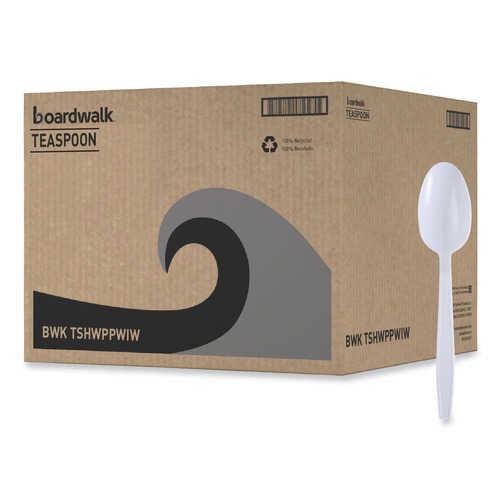 Cutlery | Boardwalk BWKTSHWPPWIW Heavyweight Wrapped Polypropylene Teaspoon Cutlery - White (1000/Carton) image number 0