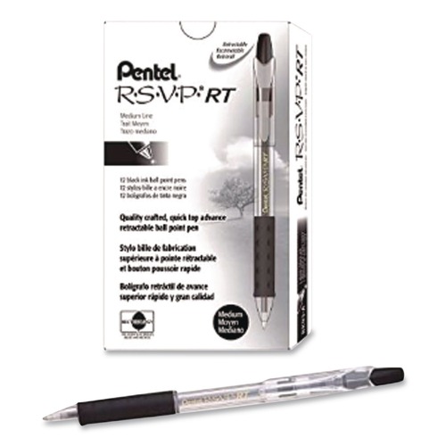 Pens | Pentel BK93-A 1 mm R.S.V.P. RT Ballpoint Pen - Medium/Black Ink/Clear Barrel (1-Dozen) image number 0
