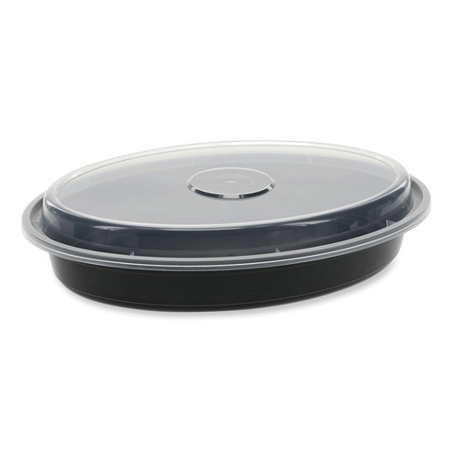 Food Service | Pactiv Corp. OC24B Newspring VERSAtainer 9.1 x 6.7 x 1.45 24 oz Plastic Oval Microwavable Containers - Black/Clear (150/Carton) image number 0