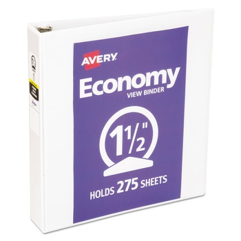 Avery 05726 3 Round Rings 1.5 in. Capacity 11 in. x 8.5 in. Economy View Binder - White