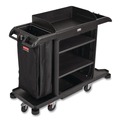 Cleaning Carts | Rubbermaid Commercial 2202581 24.4 in. x 62.4 in. x 49 in. Full-Size 3-Shelf Housekeeping Cart - Black image number 2