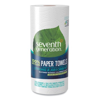 Seventh Generation 13722 100% Recycled 11 in. x 5.4 in. 2-Ply Paper Kitchen Towel Rolls - White (156 Sheets/Roll, 24 Rolls/Carton)