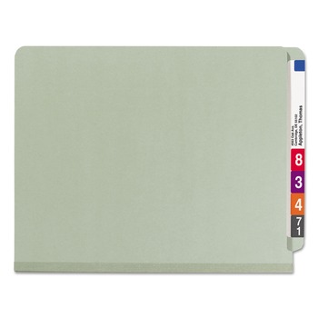 Smead 26800 End Tab Pressboard Classification Folders with Four SafeSHIELD Fasteners - Letter, Gray-Green (10/Box)