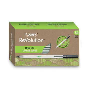 BIC GSME509BK Ecolutions Round Stic Medium 1 mm. Stick Ballpoint Pen Value Pack - Black Ink/Clear Barrel (50/Pack)