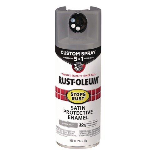 Painting | Rust-Oleum 376872 Stops Rust 5-in-1 Spray Paint, Satin Coastal Gray, 12 oz Aerosol Can image number 0