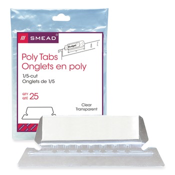 Smead 64600 2.25 in. Wide 1/5-Cut Poly Index Tabs and Inserts For Hanging File Folders - White/Clear (25/Pack)