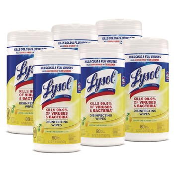 CLEANING AND SANITATION | LYSOL Brand 19200-77182 1 Ply 7 in. x 7.25 in. Lemon and Lime Blossom Disinfecting Wipes - White (6/Carton)