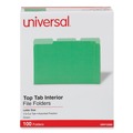 File Folders | Universal UNV12302 1/3-Cut Assorted Tab Interior File Folders - Letter Size, Green (100/Box) image number 0