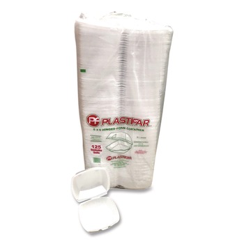  | Plastifar 12175 6 in. x 6 in. x 3 in. Foam Hinged Lid Containers - White (500/Carton)