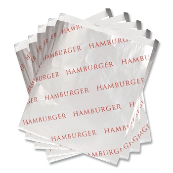 FOOD TRAYS CONTAINERS LIDS | Bagcraft 300527 6 in. x 6.5 in. Foil Single-Serve Bags - Silver, Hamburger Design (1000/Carton)