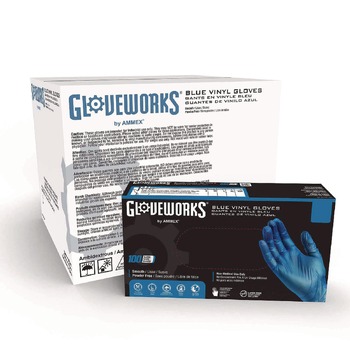 CLEANING GLOVES | Ammex IVBPF42100 3 mil Small Powder-Free Industrial Vinyl Gloves - Blue (1000/Carton)