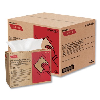 Cascades PRO W431 9.25 in. x 12.5 in. Tuff-Job Double Recrepe Wipers - White (12/Carton)