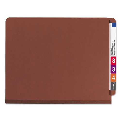 Back to School Sale | Smead 26860 6 SafeSHIELD Fasteners 2 in. Expansion 2 Dividers Letter Size End Tab Pressboard Classification Folders - Red (10/Box) image number 0