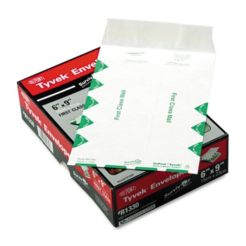 Survivor QUAR1330 Tyvek First Class 6 x 9 14 lb. Lightweight Square Flap Catalog Mailers - White (100/Box)