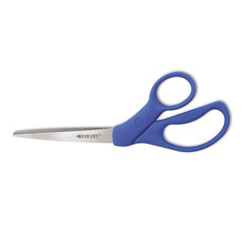 Westcott 43218 8 in. Long 3.5 in. Cut Length Preferred Line Stainless Steel Scissors - Offset Blue Handle