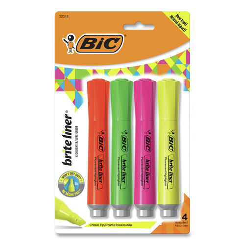 Highlighters | BIC BLMGP41 AST Brite Liner Chisel Tip Tank-Style Highlighter - Assorted Ink/Barrel Colors (1-Set) image number 0