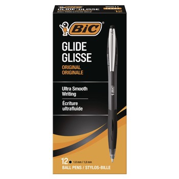 BIC VCG11 BLK Medium 1 mm GLIDE Retractable Ballpoint Pen - Black Ink, Smoke/Black Barrel (1-Dozen)