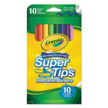 WASHABLE MARKERS | Crayola 588610 Fine/Broad Bullet Tips Washable Super Tips Markers - Assorted Colors (10/Set)