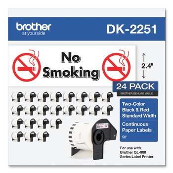 Brother DK225124PK 2.44 in. x 50 ft. Continuous Paper Label Tape - White (24/Pack)