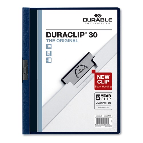 Report Covers & Pocket Folders | Durable 220328 DuraClip 30 Sheet Capacity Letter Size Vinyl Report Cover - Navy/Clear (25/Box) image number 0