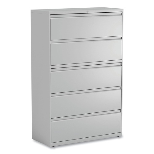 Office Filing Cabinets & Shelves | Alera 25514 42 in. x 18.63 in. x 67.63 in. Roll-Out Posting Shelf 5 Lateral File Drawer - Legal/Letter/A4/A5 Size - Light Gray image number 0