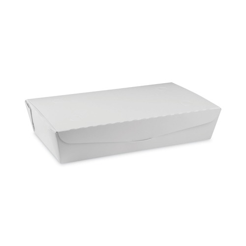 Food Trays, Containers, and Lids | Pactiv Corp. NOB02W EarthChoice OneBox 9 in. x 4.85 in. x 2 in. 55 oz. Paper Box - White (100/Carton) image number 0