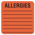 Labels | Tabbies 40560 2 in. x 2 in. "ALLERGIES" Allergy Warning Labels - Fluorescent Red (1-Roll) image number 0