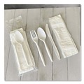 Cutlery | Boardwalk BWK4COMBOKITPP 4-Piece Mediumweight Polypropylene Plastic Fork/Knife/Napkin/Spoon Cutlery Kit - White (250/Carton) image number 4