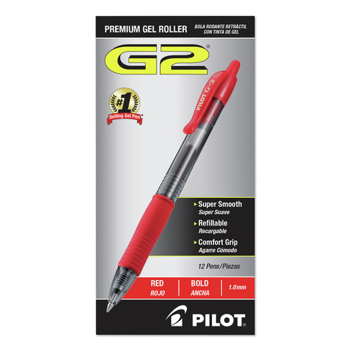 Pens | Pilot 31258 G2 Premium Bold 1 mm Retractable Gel Pen - Red Ink/Smoke/Red Barrel (1-Dozen) image number 0