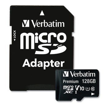 Verbatim 44085 UHS-I V10 U1 Class 10 Up to 90 mb/s Read Speed 128 GB Premium MICROSDXC Memory Card with Adapter